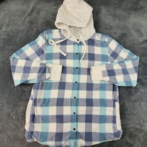 L.L. Bean Thermal Lined Flannel Hoodie Medium Plaid